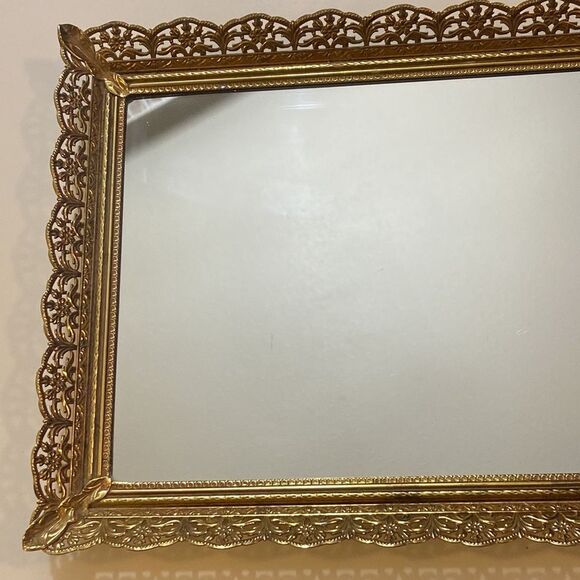 Antique Oval Filigree Mirror Tray - Picture 4 of 12